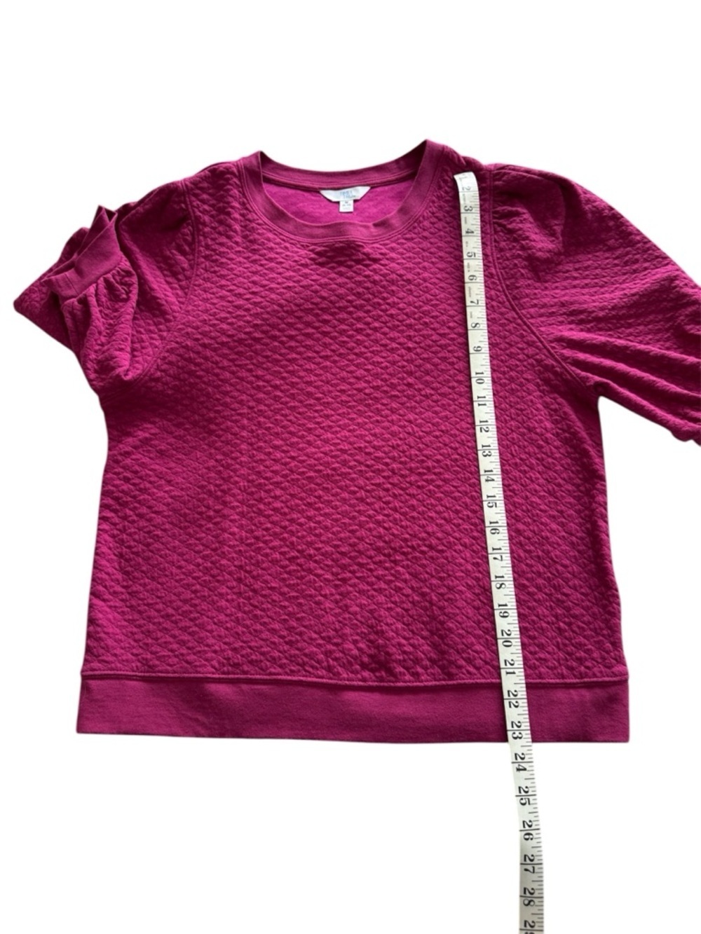 Time and Tru Magenta Puff Sleeve Textured Sweatshirt Size Medium (8-10) - Picture 8 of 9